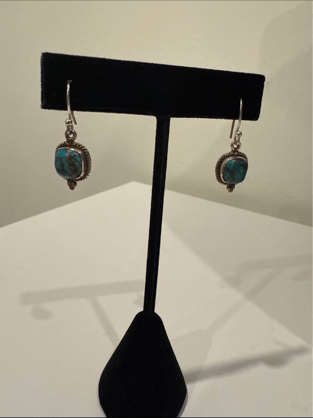 Sterling Silver Turquoise Drop Earrings - Blue Green Gemstone